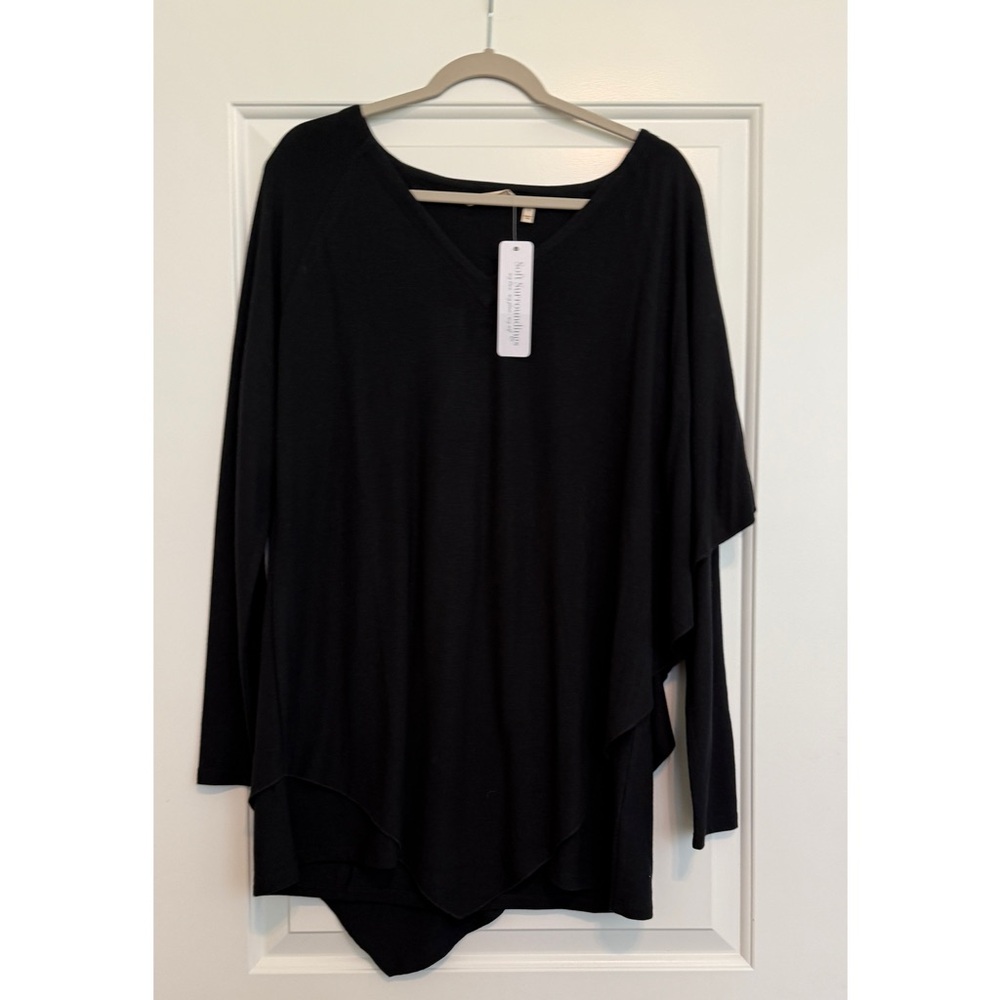 NWT Soft Surroundings Black Asymmetrical Madeline Tunic Large Long Sleeve